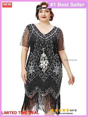 Plus Size Flapper Dress 1920s Gatsby Costume Sequin Fringe
